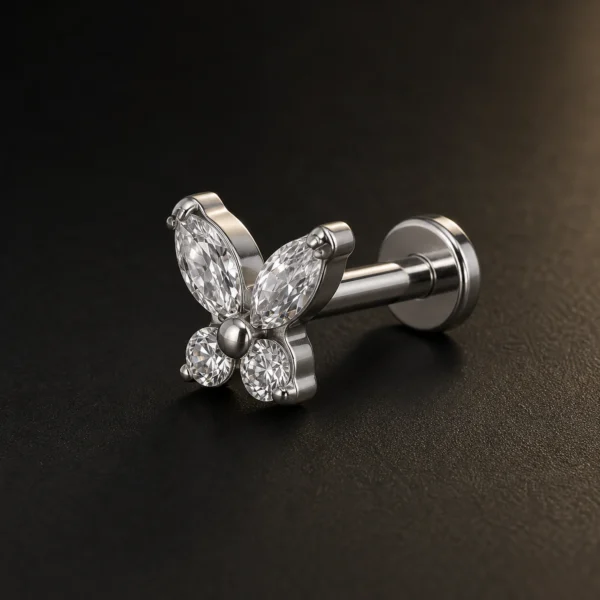 Titanyum Kristal Kelebek Labret Piercing